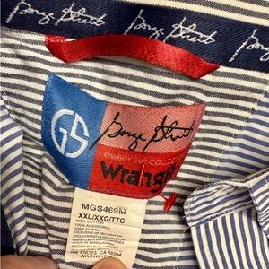Wrangler Men XXL George Strait Relaxed Fit Button down cowboy Shirt Blue stripes